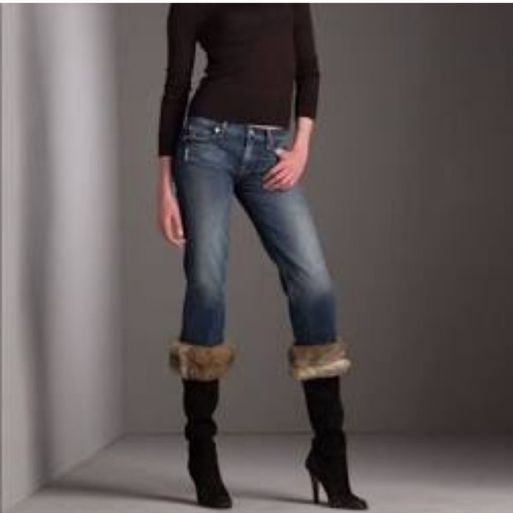 7 For All Mankind Chic Blue Cropped Jeans with Fur Trim